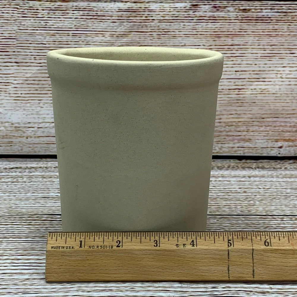 Pampered Chef Stoneware Utensil Holder Crock USA Kitchen Tool Organizer Beige‎